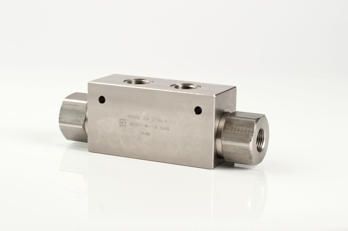In line stainless steel double-pilot check valves